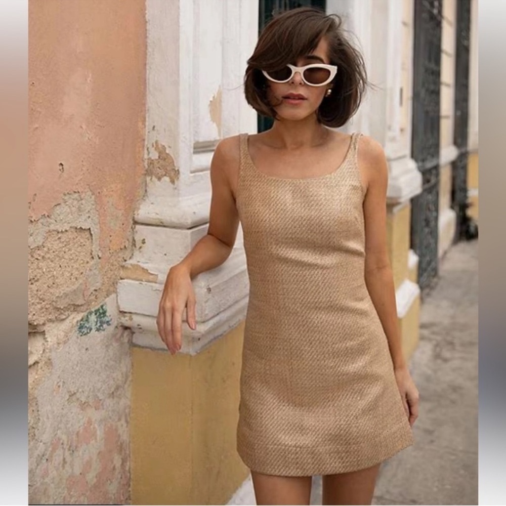 Antonio Melani X The Style Bungalow Manana Mini Raffia Dress NWT Natural $199